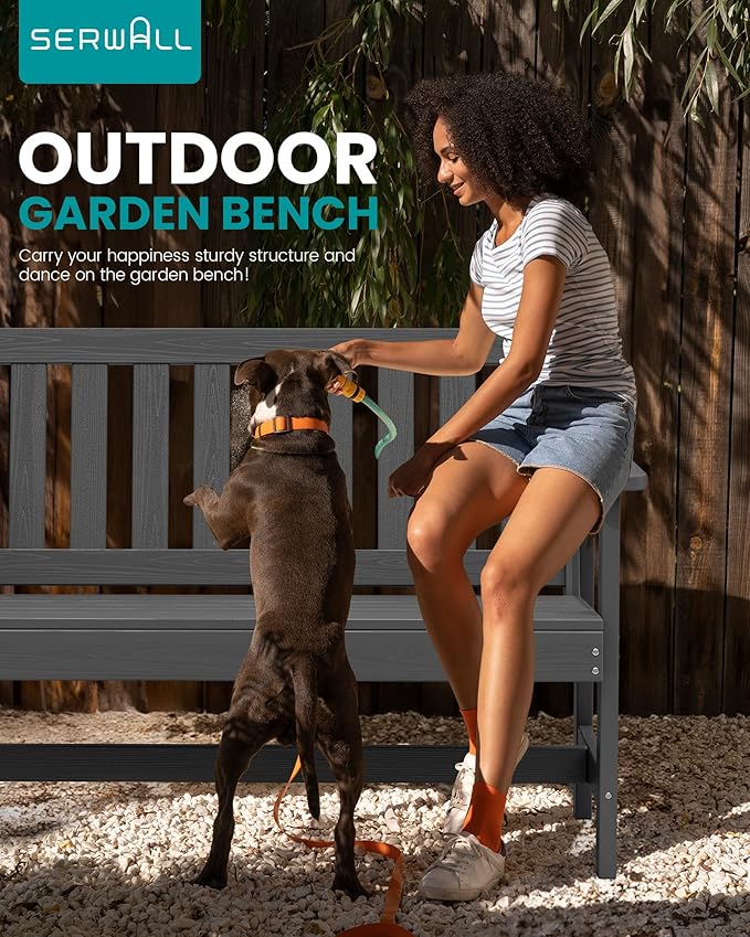 SERWALL Outdoor Bench, HDPE Outdoor Benches Weatherproof, 2-Person Garden Bench - Image 7