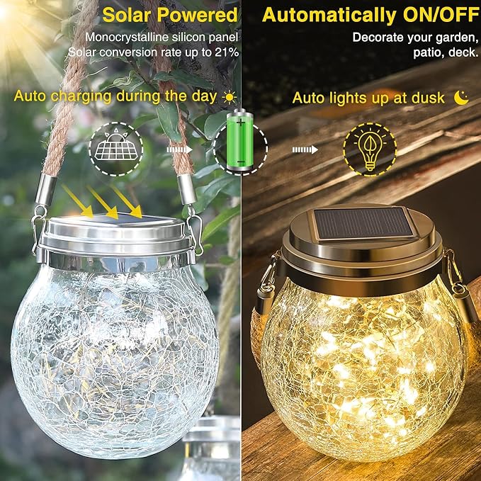 ROSHWEY Solar Lantern Gifts for Women, 4 Pack Hanging Garden Decor Lights - Image 6