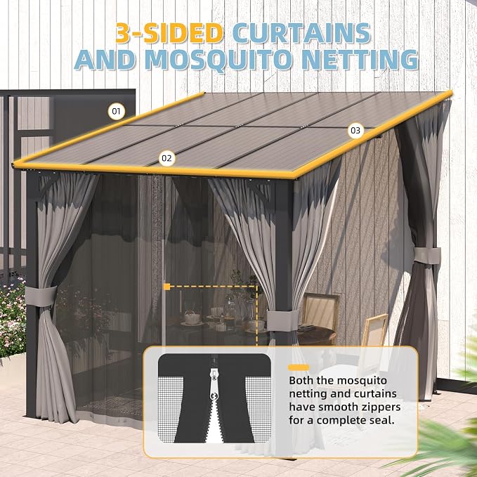 AECOJOY 8' X 8' Gazebo for Patio, Small Wall-Mounted Lean to Pergola 8x8 Gazebo - Image 7