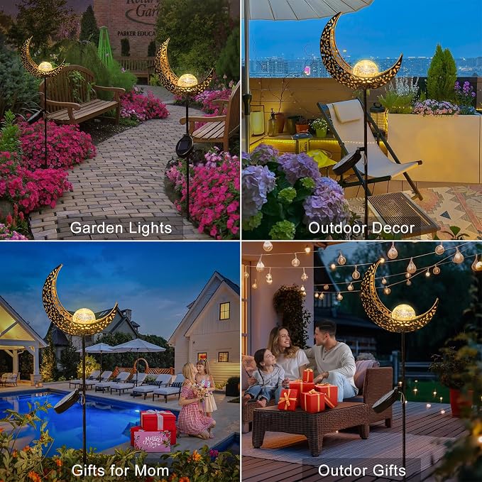 2Pack Moon Garden Gifts Solar Lights Outdoor Stakes Waterproof, Gifts - Image 3