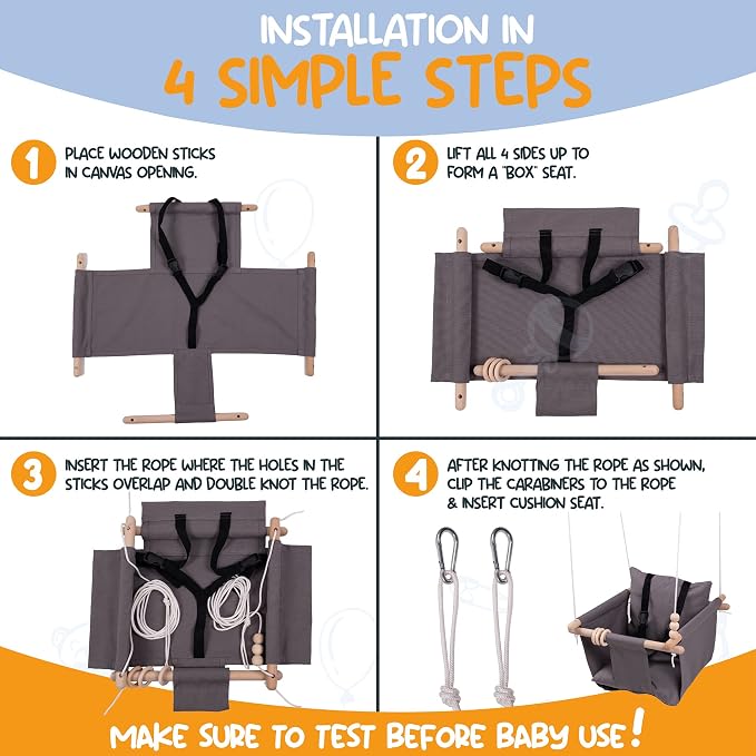 Indoor Outdoor Baby Swing with 3-Point Harness and Hardware - Image 7