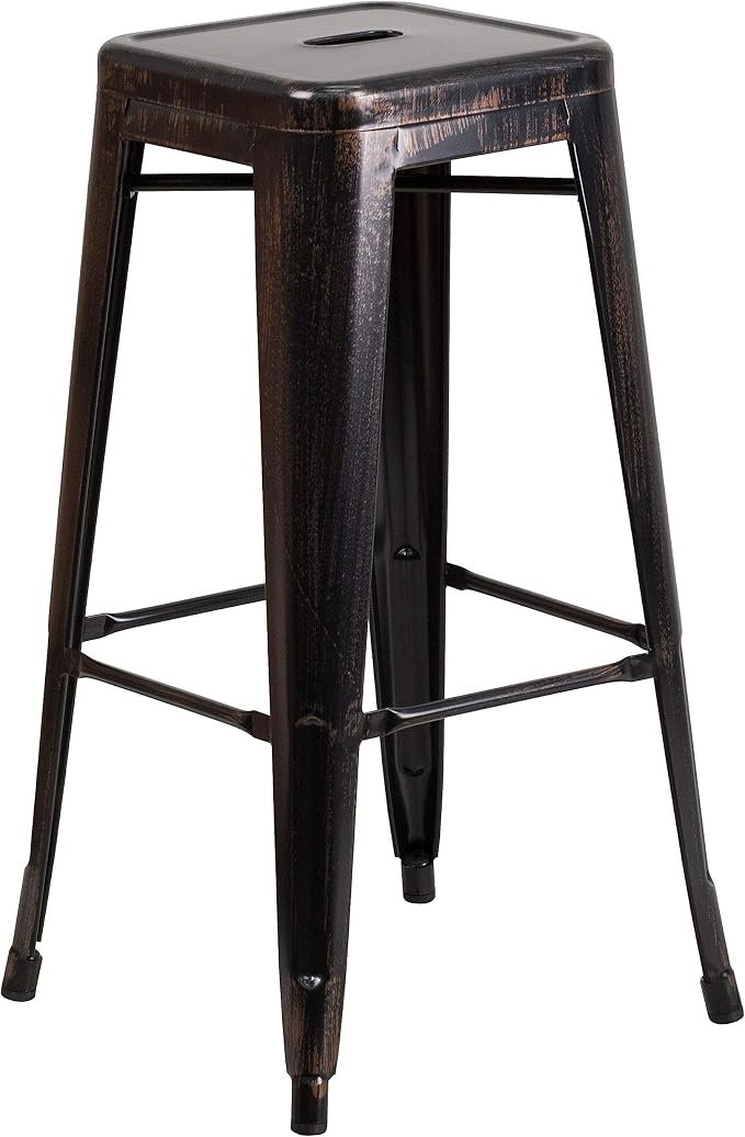 Flash Furniture Commercial Grade 30" High Backless Black-Antique Gold Metal by FlashFurniture