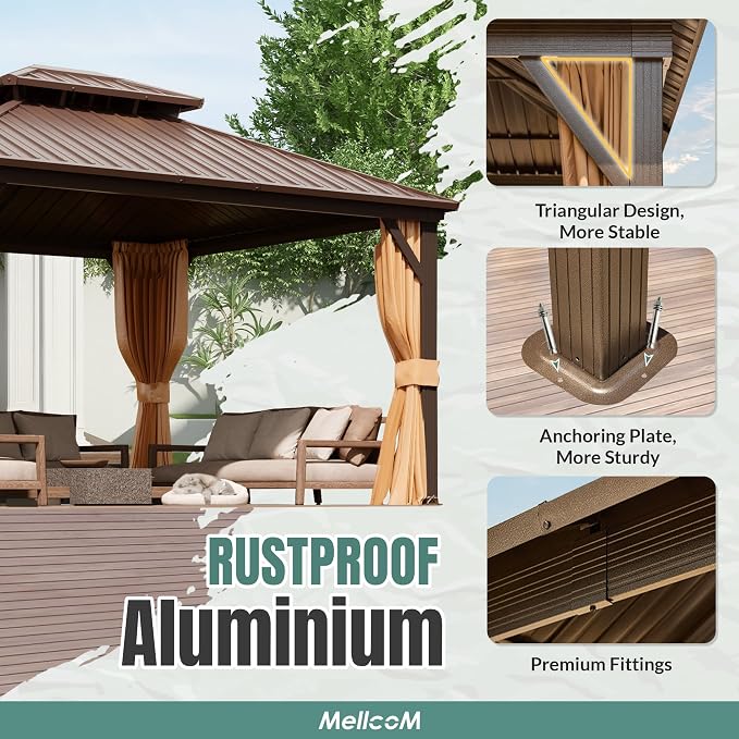 MELLCOM 12' x 14' Gazebo, Hardtop Double Roof Gazebo - Image 4