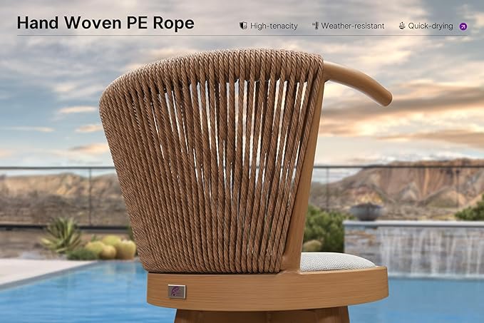 PURPLE LEAF Swivel Outdoor Bar Height Stools Set of 2 Modern Wicker Bar Chairs - Image 5