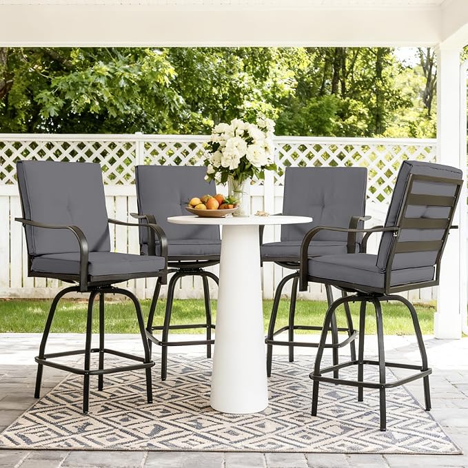 Outdoor Swivel Bar Stools Set of 4, Bar Height Patio Chairs - Image 2