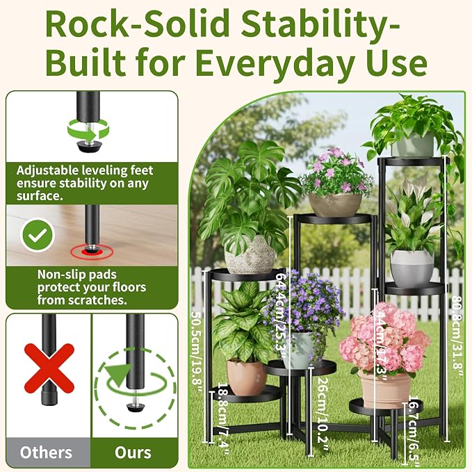 7 Tiered Metal Corner Plant Stand Indoor Outdoor, Tall Large Folding Rack - Image 3