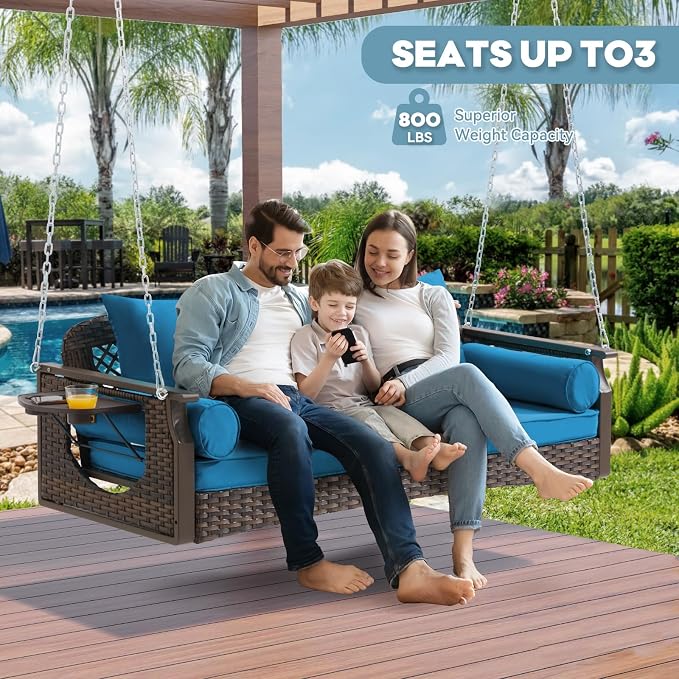 3 Seat Porch Swing, Wicker Patio Swing - Image 4