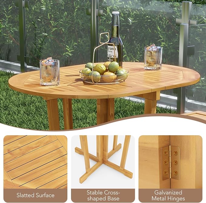 Tangkula Outdoor Teak Wood Bar Table Folding, Patio Bar Height Oval Table - Image 8