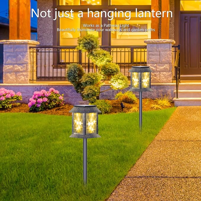 2 Pack Solar Lanterns Outdoor Waterproof, 3D Hanging Solar Lights, Type-C - Image 8