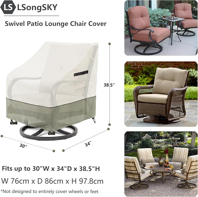 Outdoor Swivel Lounge Chair Cover 2 Pack, Waterproof Heavy Duty Outdoor Chair - Image 3