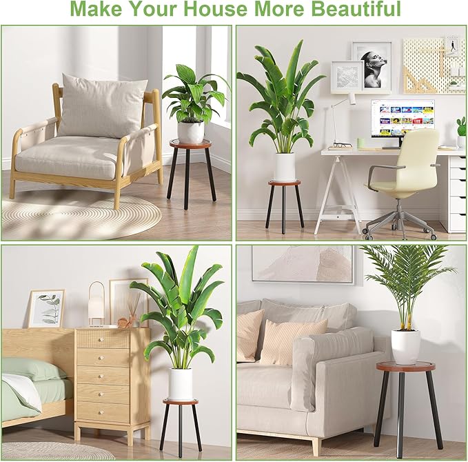 2-Pack Wood Plant Stands Indoor, 16.7" Tall Plant Stand Outdoor Mid-Century - Image 2