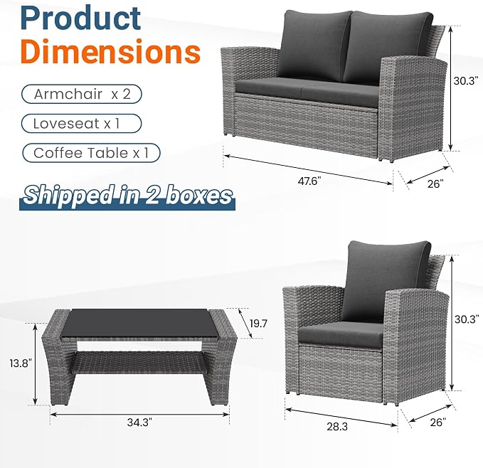 Wisteria Lane 4 Piece Patio Furniture Set, Wicker Outdoor Patio Conversation - Image 3