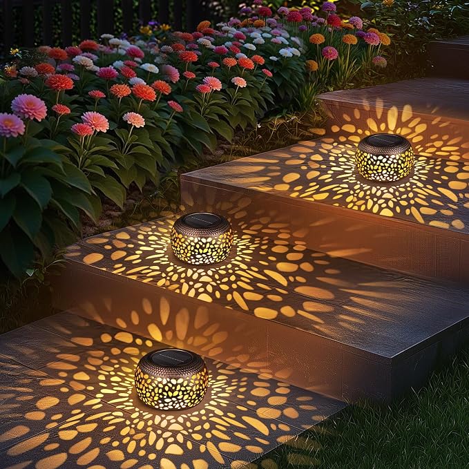 Solar Lanterns Outdoor Waterproof Decor: 2 Pack Red Copper Hollow Out Retro - Image 6