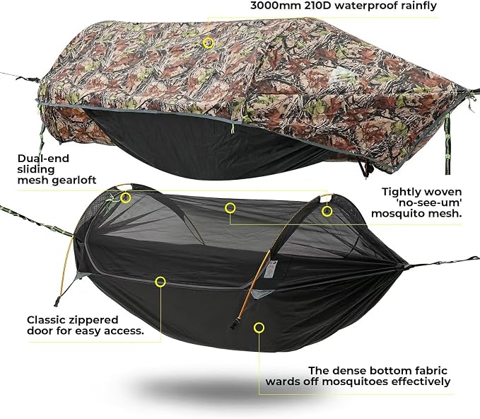 Camping Hammock Tent with Mosquito Net & RainFly, 3 in 1 Waterproof Lightweight - Image 4