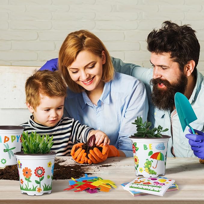 Capoda 24 Sets Garden Flower Pots Crafts Kit DIY Spring Plastic Seedling - Image 5
