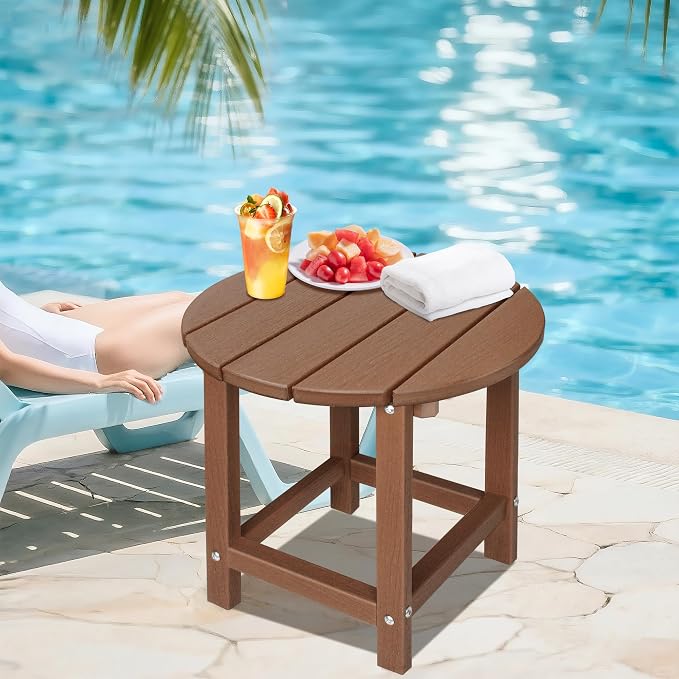 LZRS Round Adirondack Patio Side Table End Table, Outdoor Side Tables - Image 2