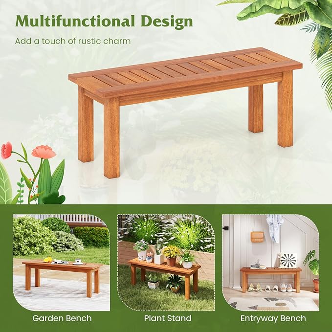 Tangkula Outdoor Backless Bench, Solid Wood Patio Bench w/Slatted Seat - Image 7