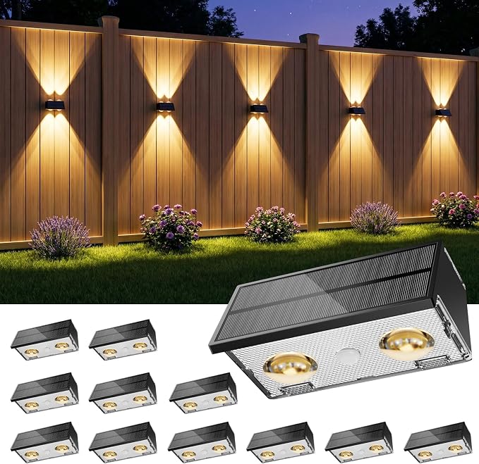 Bridika Solar Fence Lights, 12 Pack Up and Down Solar Lights Outdoor Waterproof by Bridika