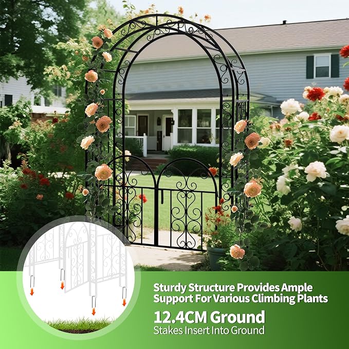 Garden Arch with Gate 83 Inches Tall, Heavy Duty Metal Iron Arbor - Image 5
