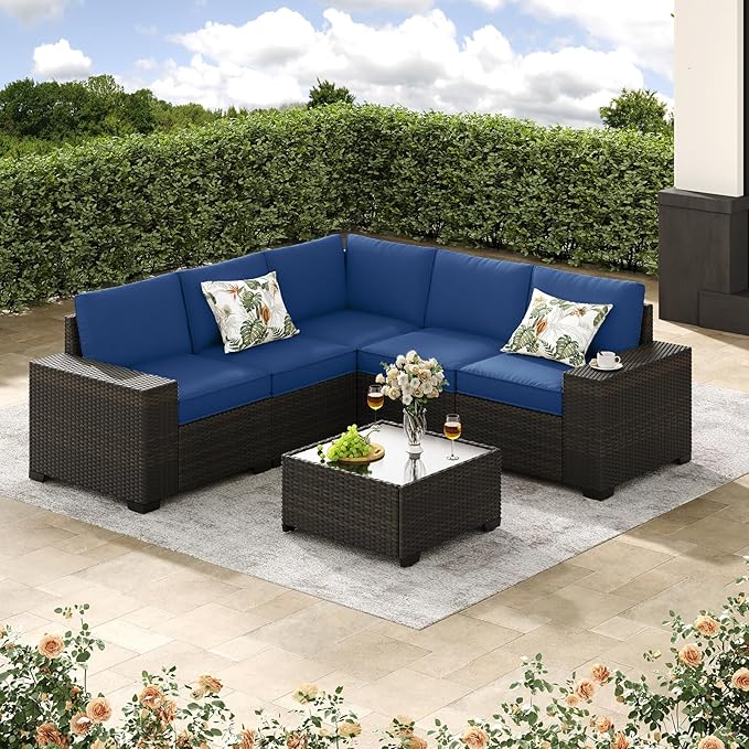 Jing's Villa 6-Piece Patio Furniture Set, All-Weather Outdoor Wicker Sectional by JingsVillaOutdoorFurniture