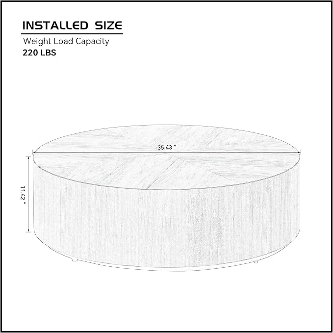 Black Round Coffee Table for Living Room Modern Drum Coffee Table Wood Circle - Image 2