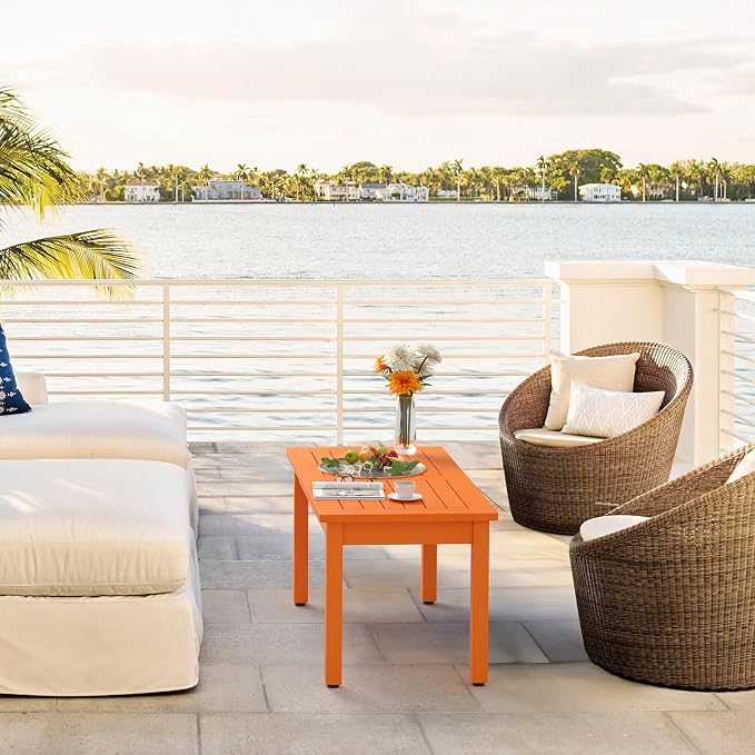 LUE BONA Outdoor Coffee Table Rectangle, HDPS Patio Coffee Tables - Image 2