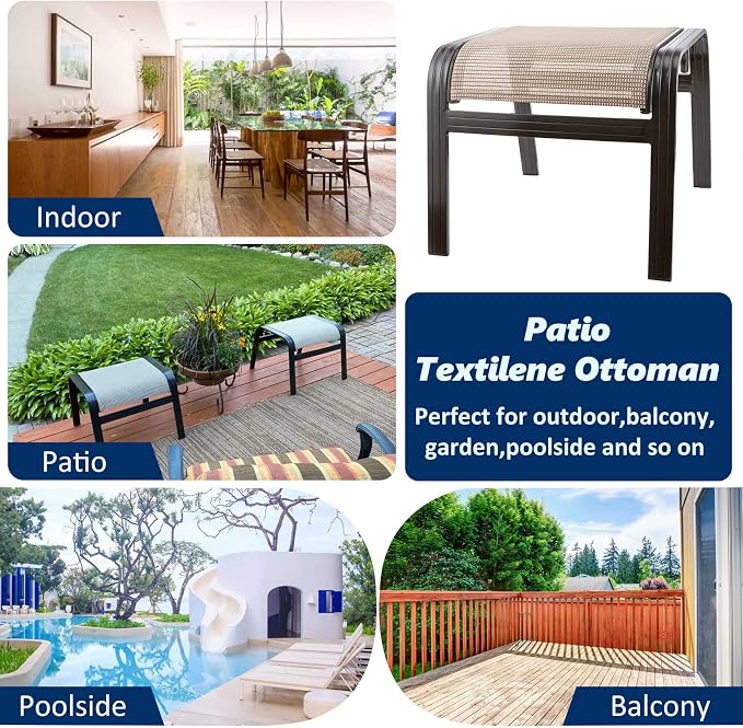 Outdoor Patio Ottoman Seat Textilene Portable Metal Footstool Portable Footrest - Image 6