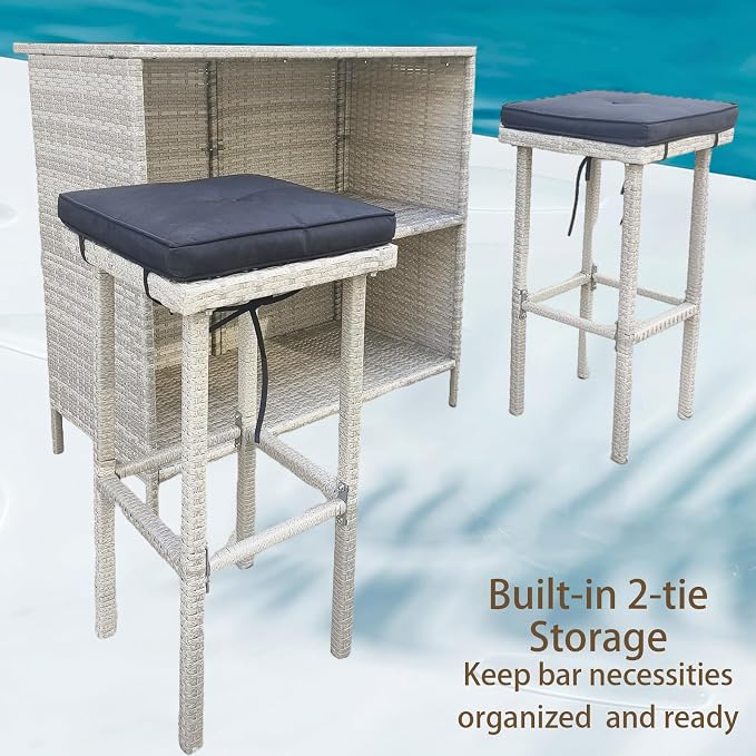Wicker Patio Bar Set of 3-Piece, Rattan Bistro Set - Image 5