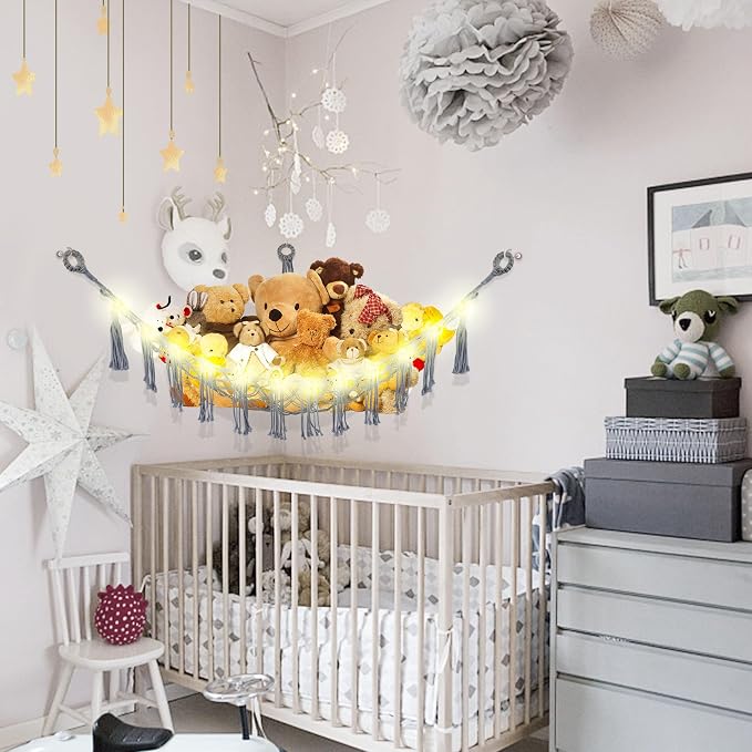Stuffed Animal Hammock with LED Light, Large Stuffed Animals Storage Corner - Image 3