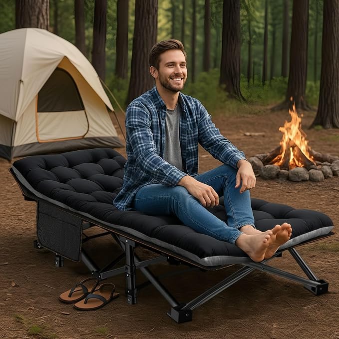 ABORON Camping Cot for Adult 28" Extra Wide, Heavy-Duty 1200D Oxford Cot for - Image 6