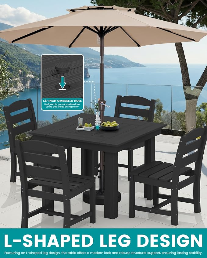 SERWALL Outdoor Dining Set for 4, HDPE Square Table and Chairs Set All Weather - Image 5