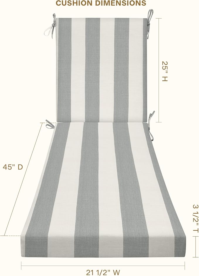 Honeycomb Outdoor Heritage Chaise 21.5 x 70, Cabana Stripe Stone Grey Chaise - Image 4