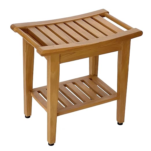 Kasa Solid Teak Indoor Outdoor Shower/Bath/Spa Stool Bench - Image 5