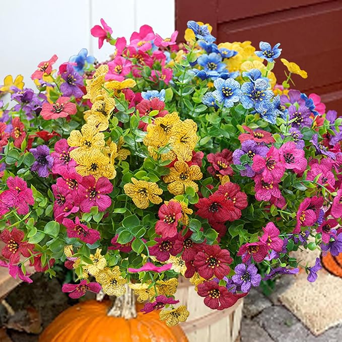 Artificial Flowers for Outdoor, UV Resistant Fake Silk Flowers, Realistic Faux by Welcometothetrytuny