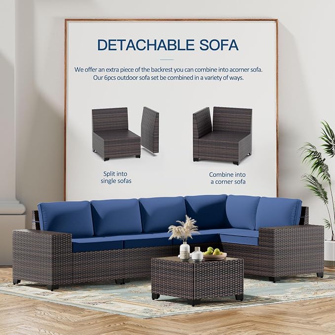Kullavik 10 Pieces Outdoor Patio Furniture Set, PE Wicker Rattan Sectional Sofa - Image 4