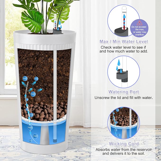 24in Tall Self-Watering Planters Set of 2 - Image 5