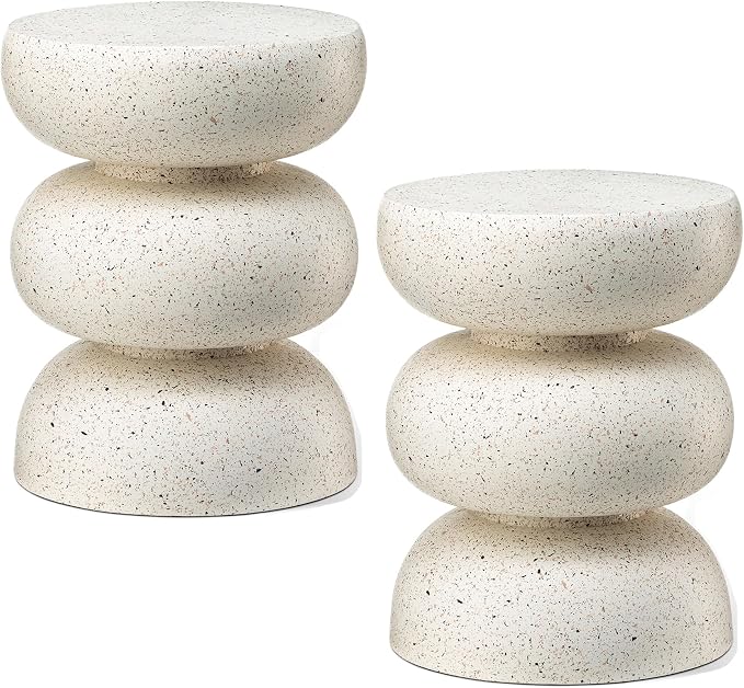 Glitzhome Outdoor Side Table Set of 2, Heavy Duty Indoor Outdoor Round Planter by Glitzhome