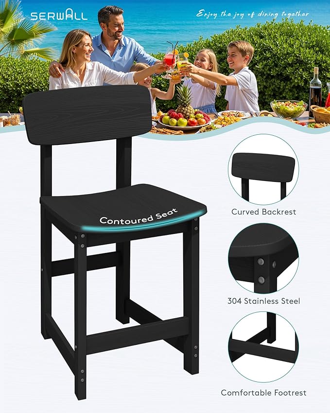 SERWALL 3-Piece Outdoor Counter Height Bar Set, HDPE Patio Bar Table - Image 5