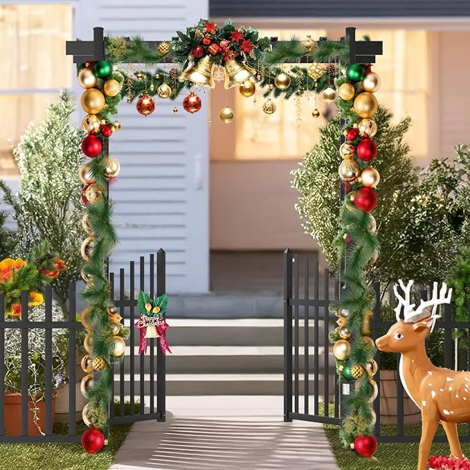 VINGLI Garden Arbor with Gate and Fence, PVC Wedding Arch - Image 2