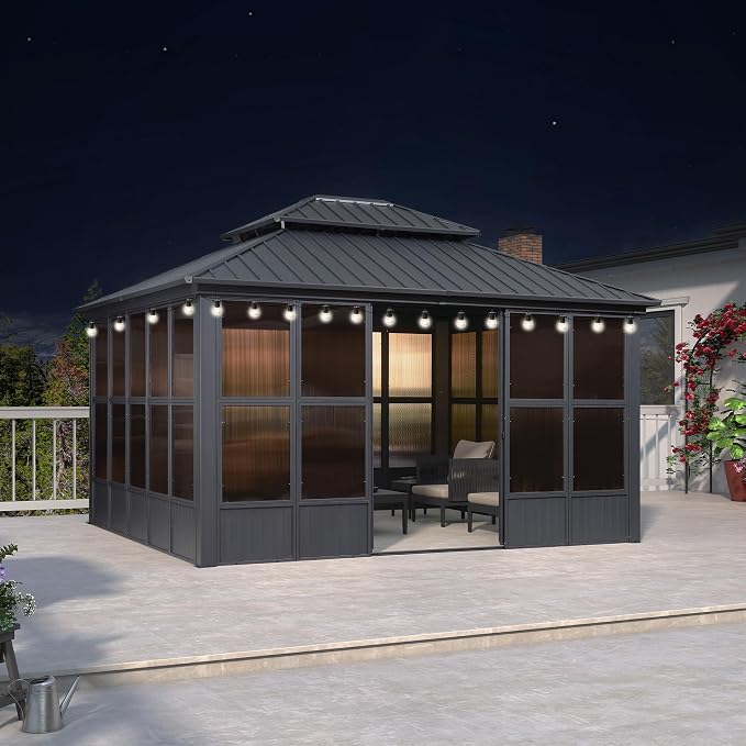 PURPLE LEAF 12' X 14' Hardtop Gazebo Solarium by PURPLELEAF