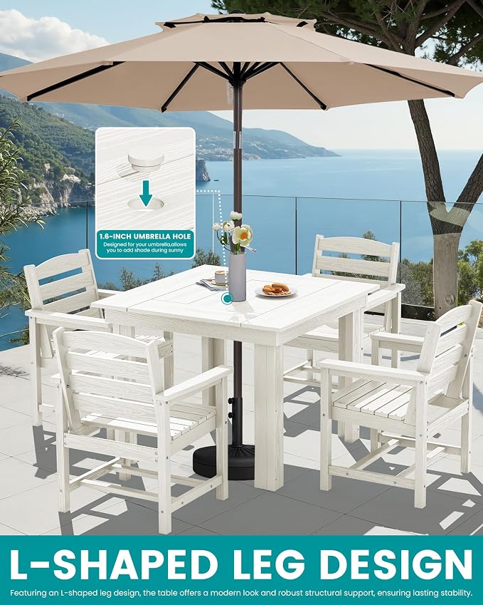 SERWALL Outdoor Dining Set for 4, HDPE Square Table and Chairs Set All Weather - Image 7