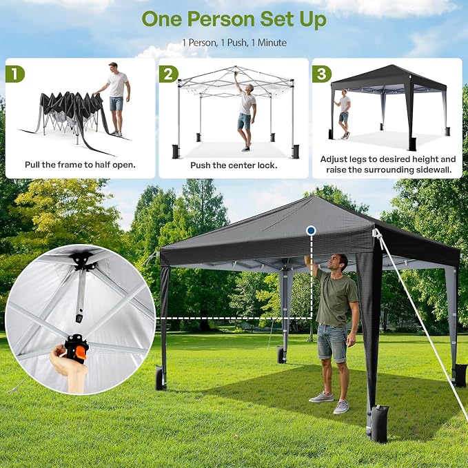 10x10 Pop Up Canopy with Sidewalls, Outdoor Instant Canopy Tent with Carry Bag - Image 2