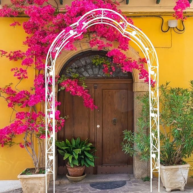 Metal Garden Arch 98.4" H White Garden Arbor Trellis by Sybrioka