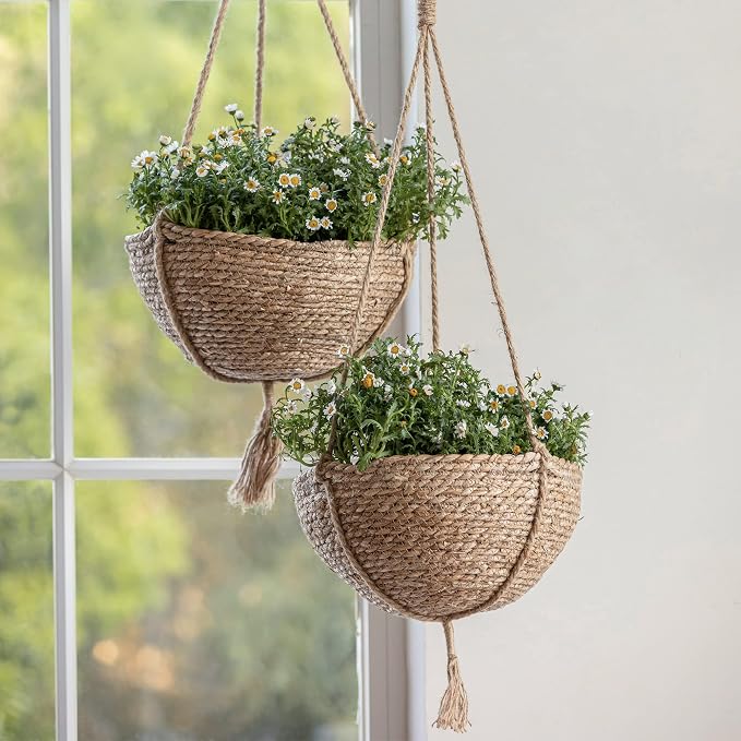 Natural Seagrass Hanging Planter Basket Set, Indoor Plant Pots, Boho Decor - Image 2