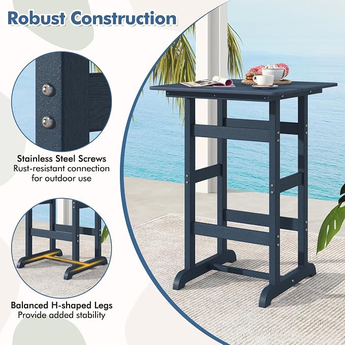 Giantex 42" Height Outdoor Tall Bar Table, HDPE Square Pub Tables - Image 7