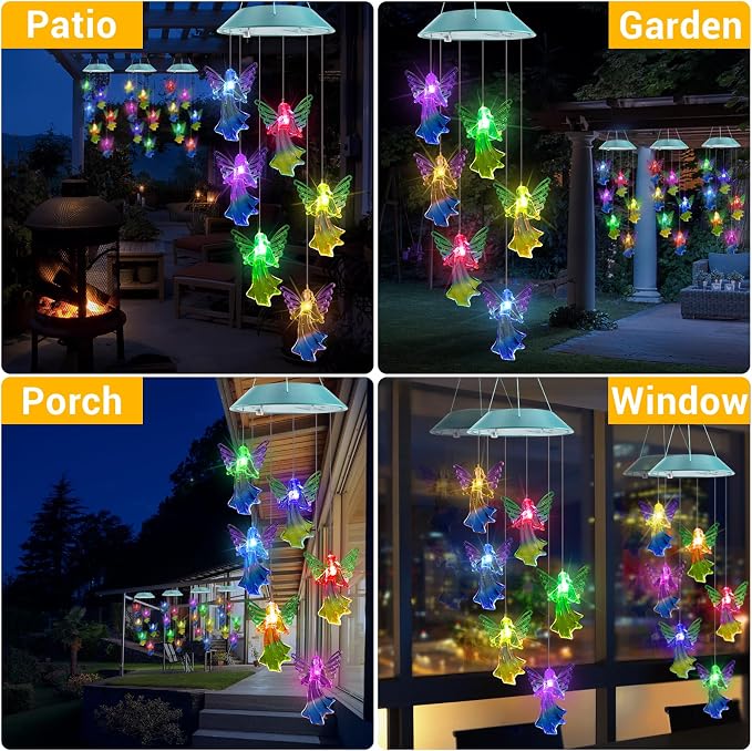 Toodour Solar Wind Chimes, Color Changing Angel Wind Chimes, LED Decorative - Image 6