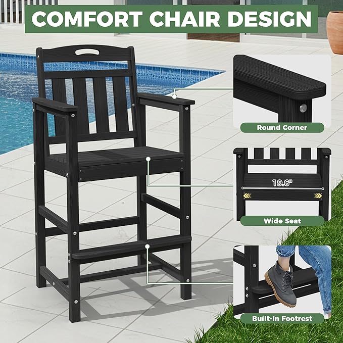 Outdoor Bistro Bar Set, Patio High Top Table and Bar Height Tall Adirondack - Image 5