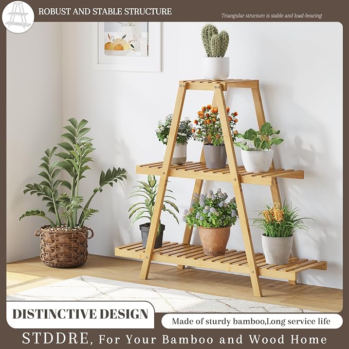 Plant Stand For Indoor Outdoor Tiered Plant Shelf 3 Tier 8 Potted Bamboo Flower - Image 6