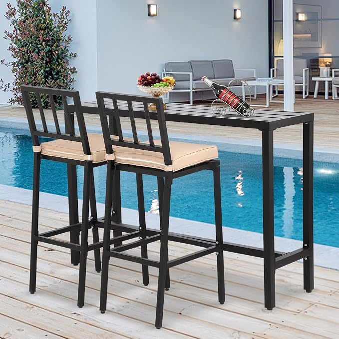 Outdoor Bar Chairs & Table, Metal Patio Bar Set, 3 Piece - Image 2