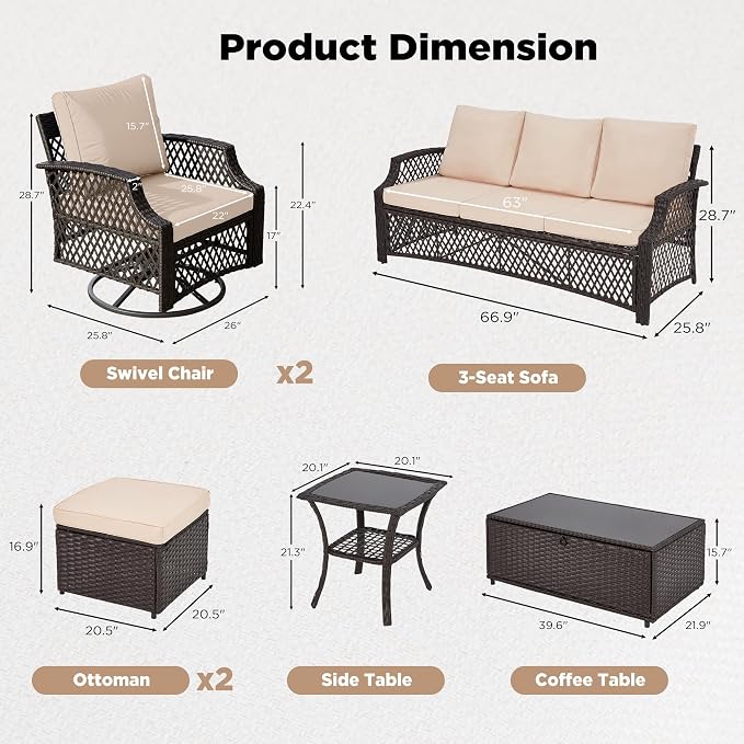 HOMREST 7 Piece Patio Furniture Set, Wicker Outdoor Conversation Set - Image 5